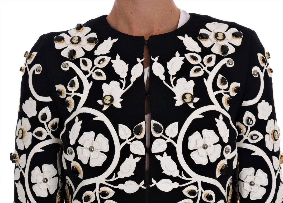 Dolce & Gabbana Black Baroque Jacket with Flowers and Crystal